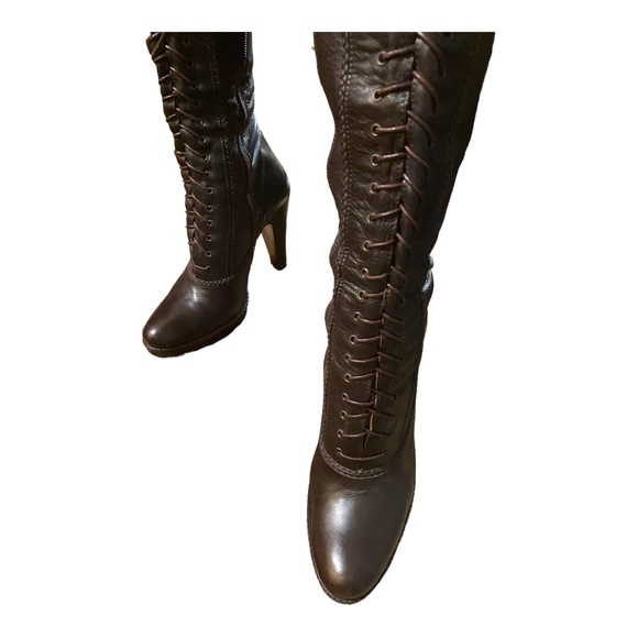 Charles David leather military platform knee high heeled boot, zip & lace up. 37 - Picture 6 of 16